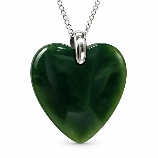 Sterling Silver New Zealand Greenstone Heart Pendant with Silver Chain - PN211CHB