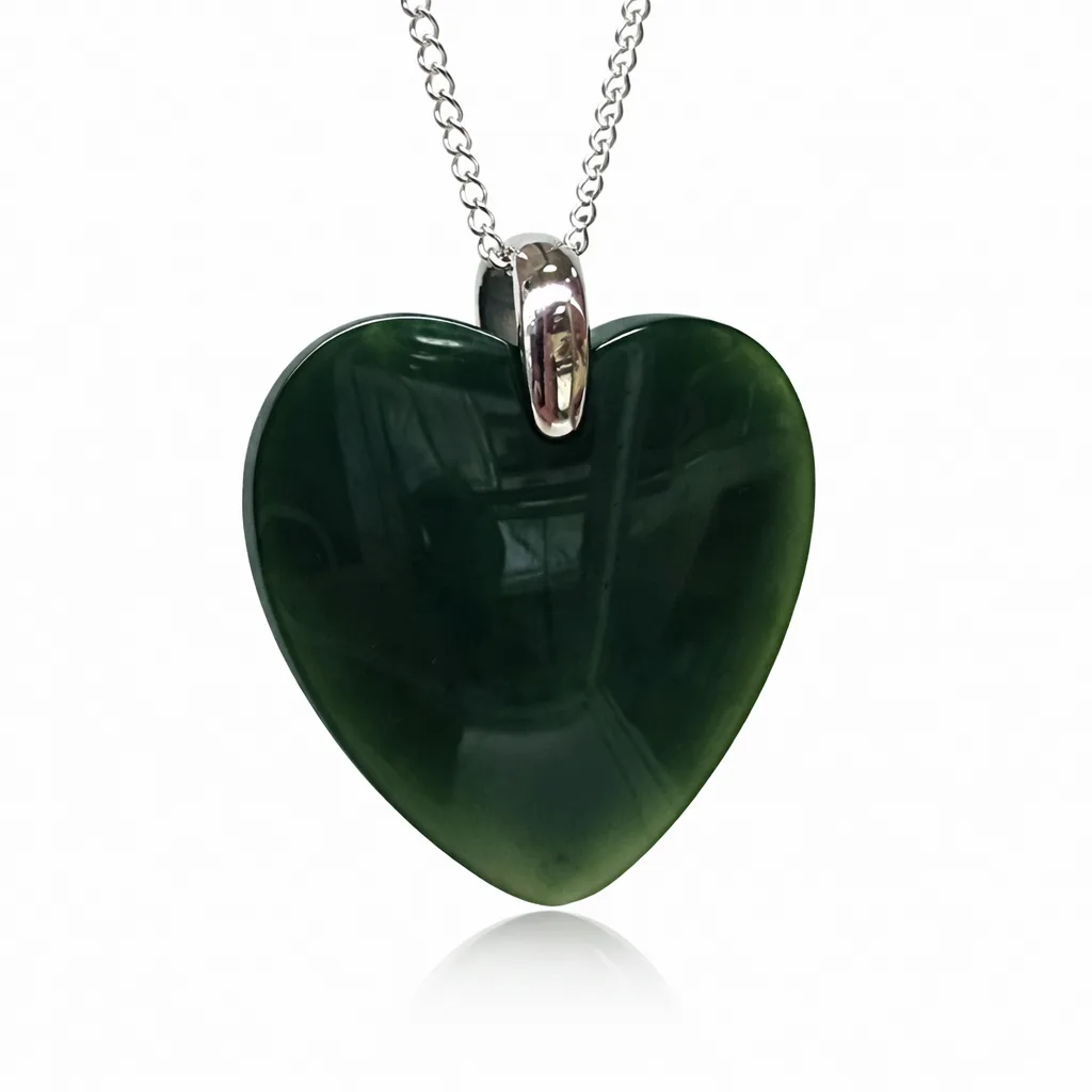 Sterling Silver New Zealand Greenstone Heart Pendant with Silver Chain - PN211CHB
