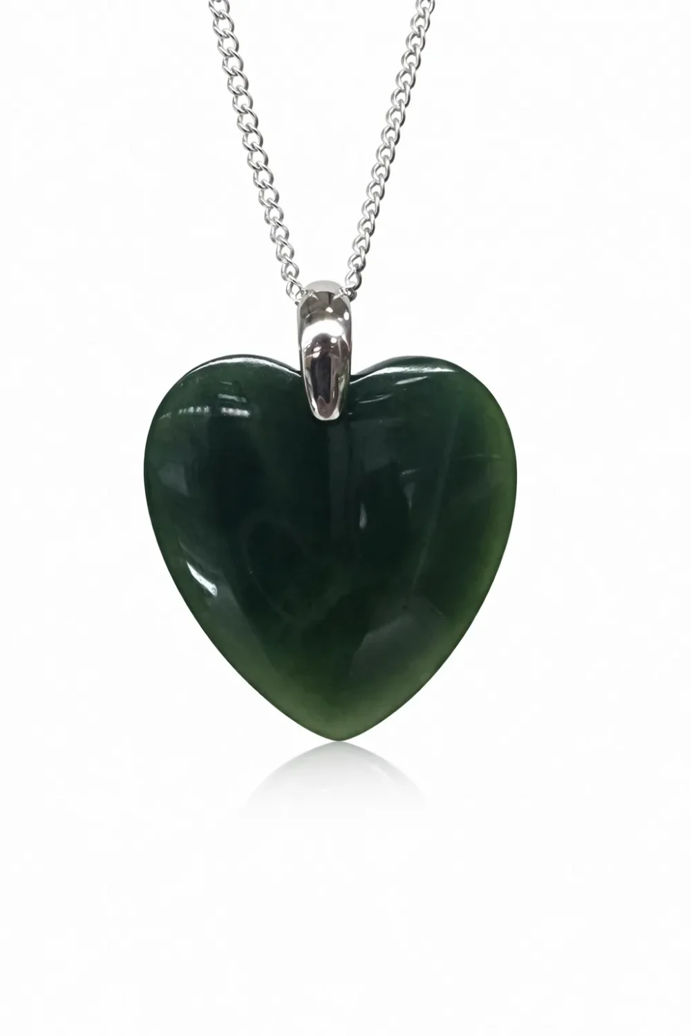 Sterling Silver New Zealand Greenstone Heart Pendant with Silver Chain - PN211CHB