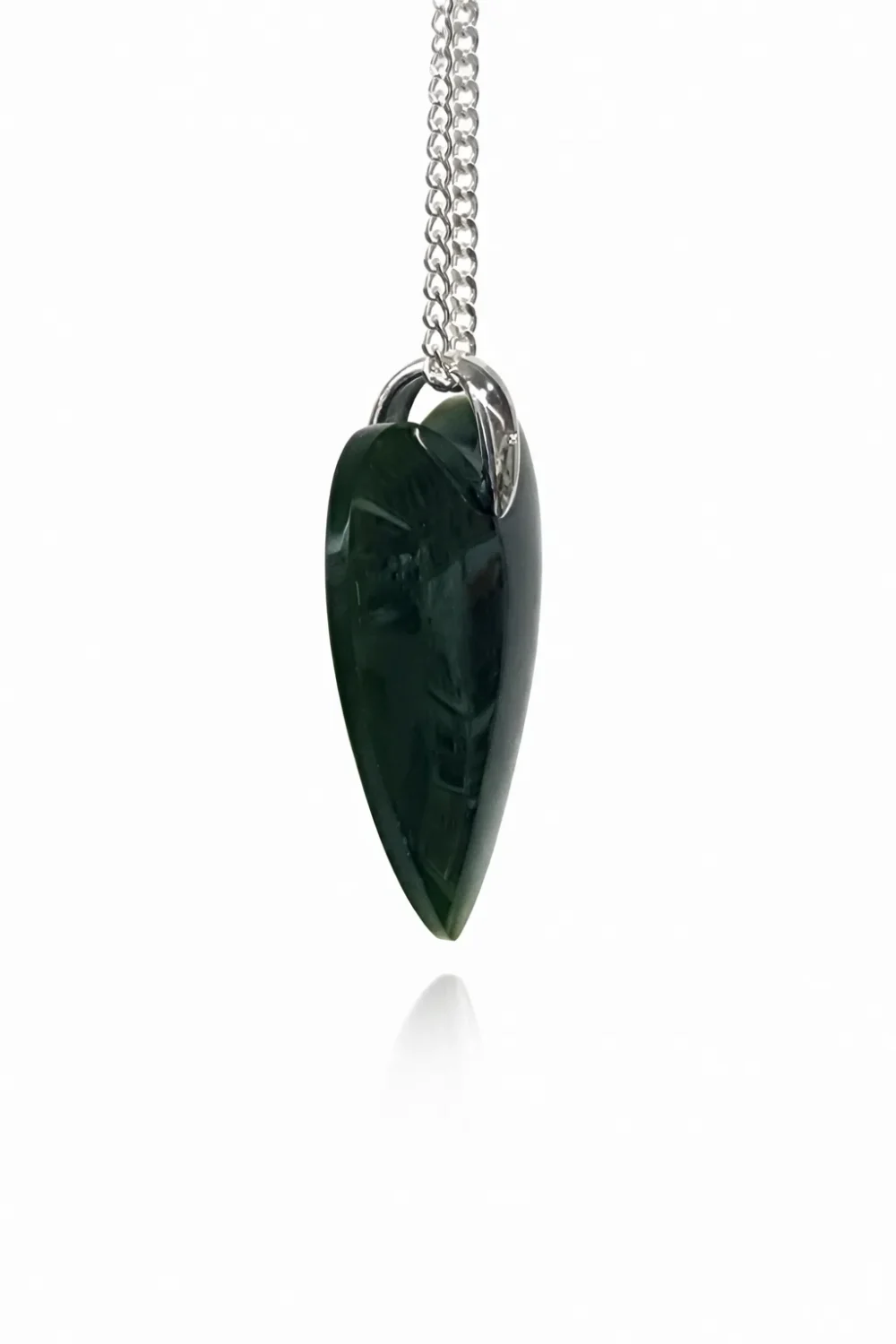 Sterling Silver New Zealand Greenstone Heart Pendant with Silver Chain - PN211CHB