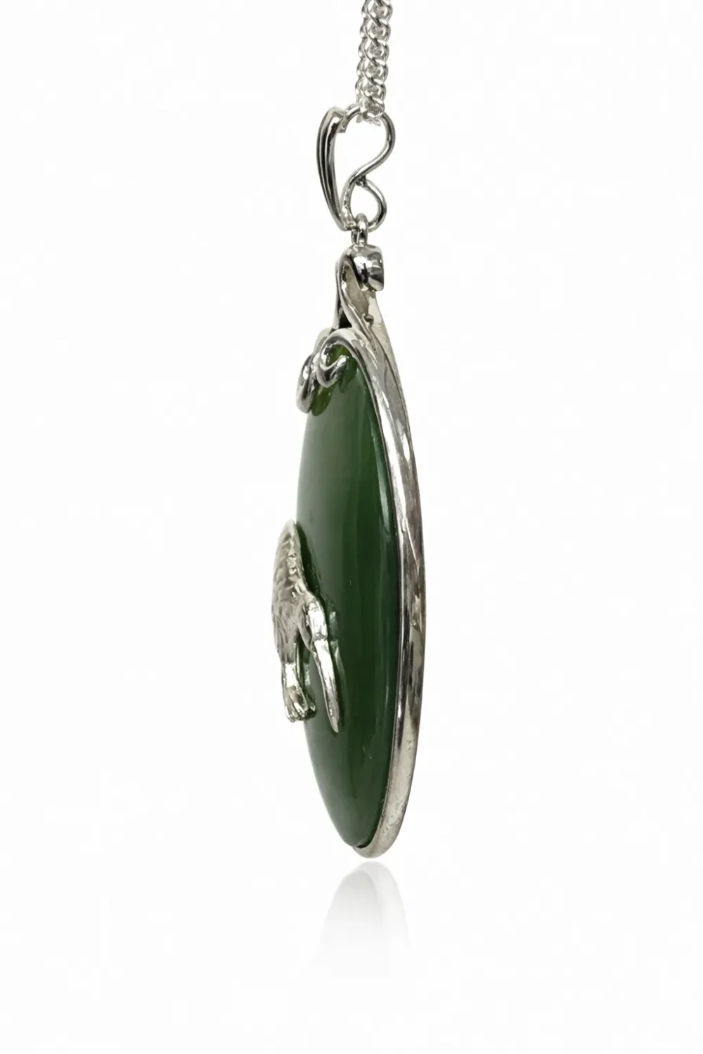 Sterling Silver New Zealand Greenstone Kiwi Pendant with Silver Chain - PN235CHB