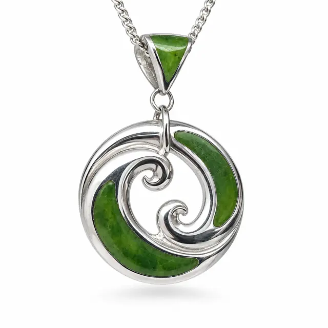 Sterling Silver New Zealand Greenstone Koru Pendant with Greenstone Inlay Bale 20mm x 30mm - SSDRR