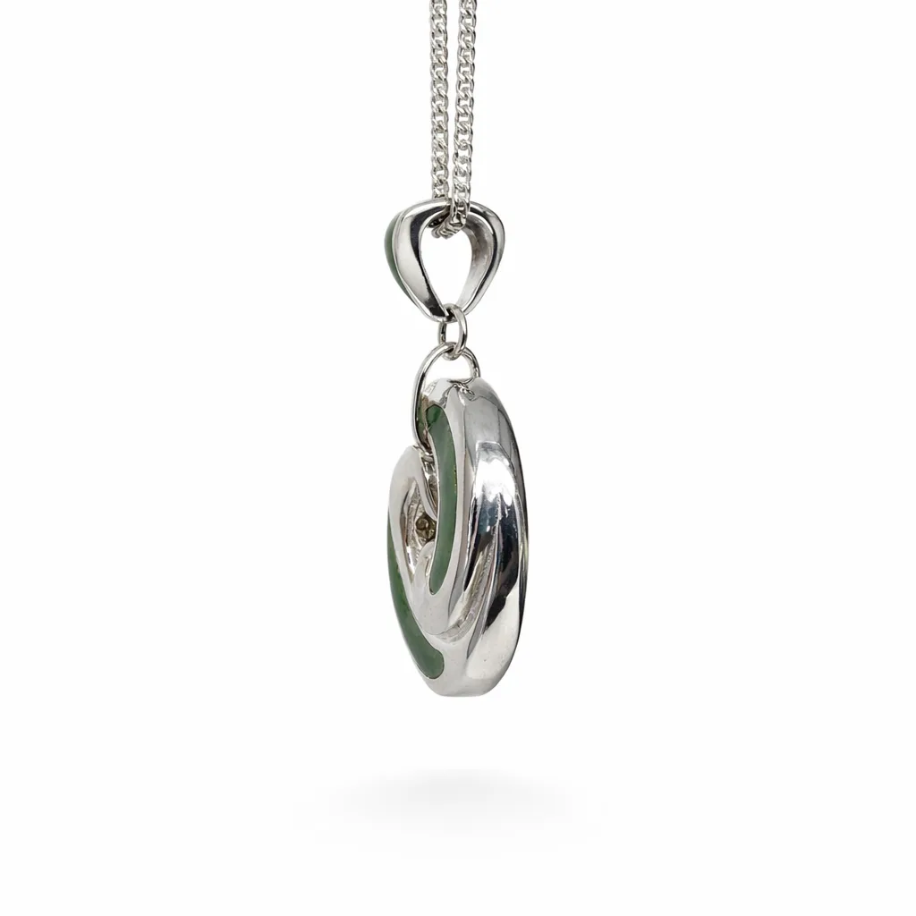 Sterling Silver New Zealand Greenstone Koru Pendant with Greenstone Inlay Bale 20mm x 30mm - SSDRR