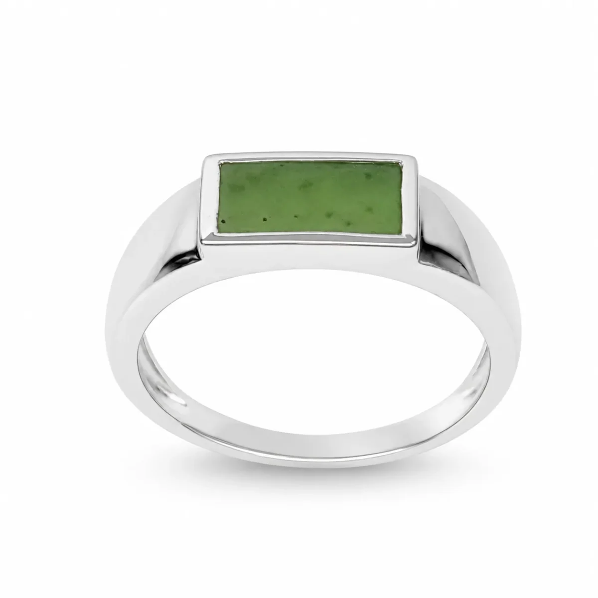 Sterling Silver New Zealand Greenstone Ring – 9mm x 5mm Rectangular Pounamu - CYR8102GS