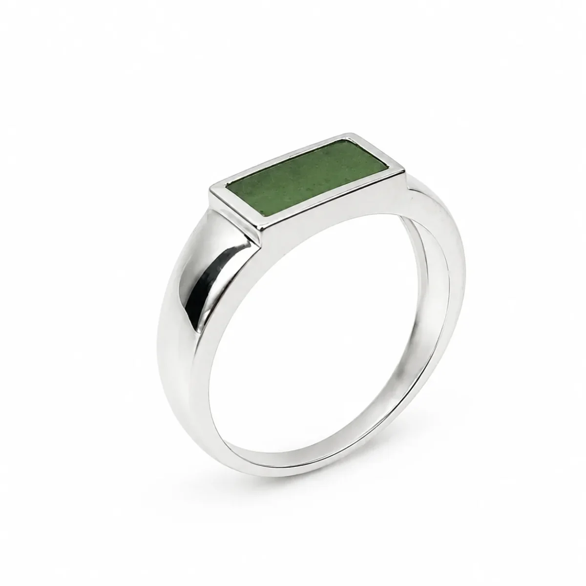 Sterling Silver New Zealand Greenstone Ring – 9mm x 5mm Rectangular Pounamu - CYR8102GS