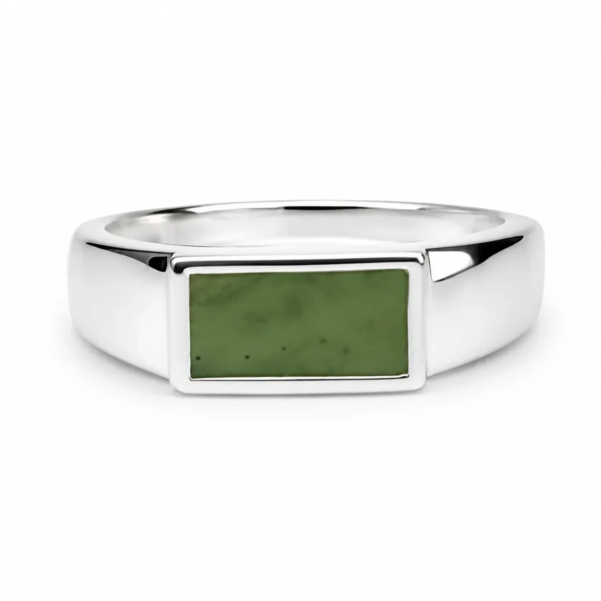 Sterling Silver New Zealand Greenstone Ring – 9mm x 5mm Rectangular Pounamu - CYR8102GS