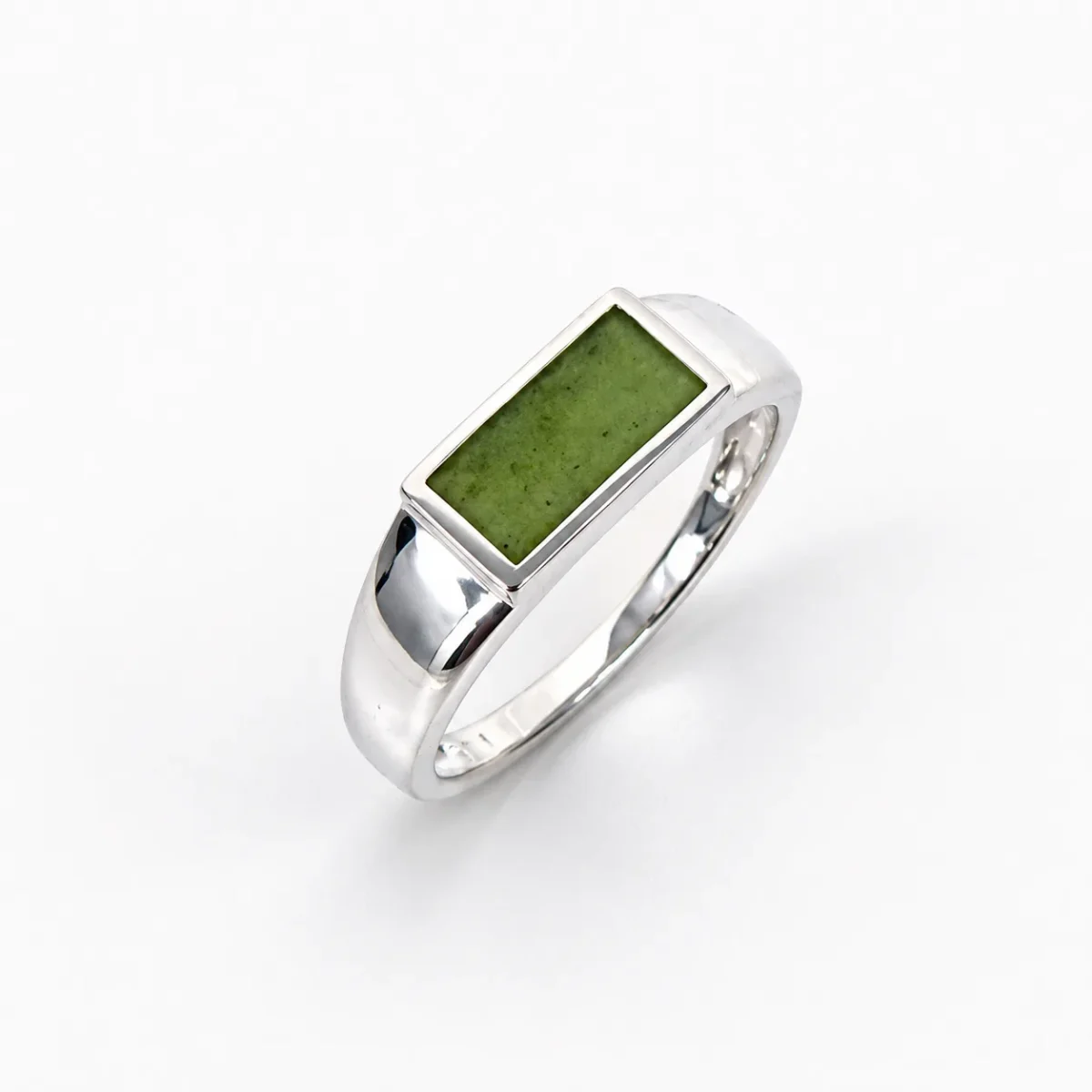 Sterling Silver New Zealand Greenstone Ring – 9mm x 5mm Rectangular Pounamu - CYR8102GS