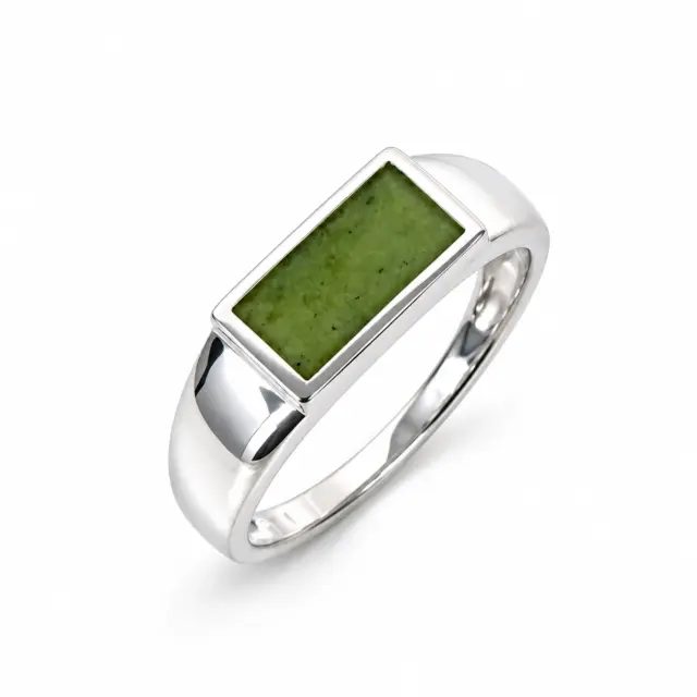 Sterling Silver New Zealand Greenstone Ring – 9mm x 5mm Rectangular Pounamu - CYR8102GS