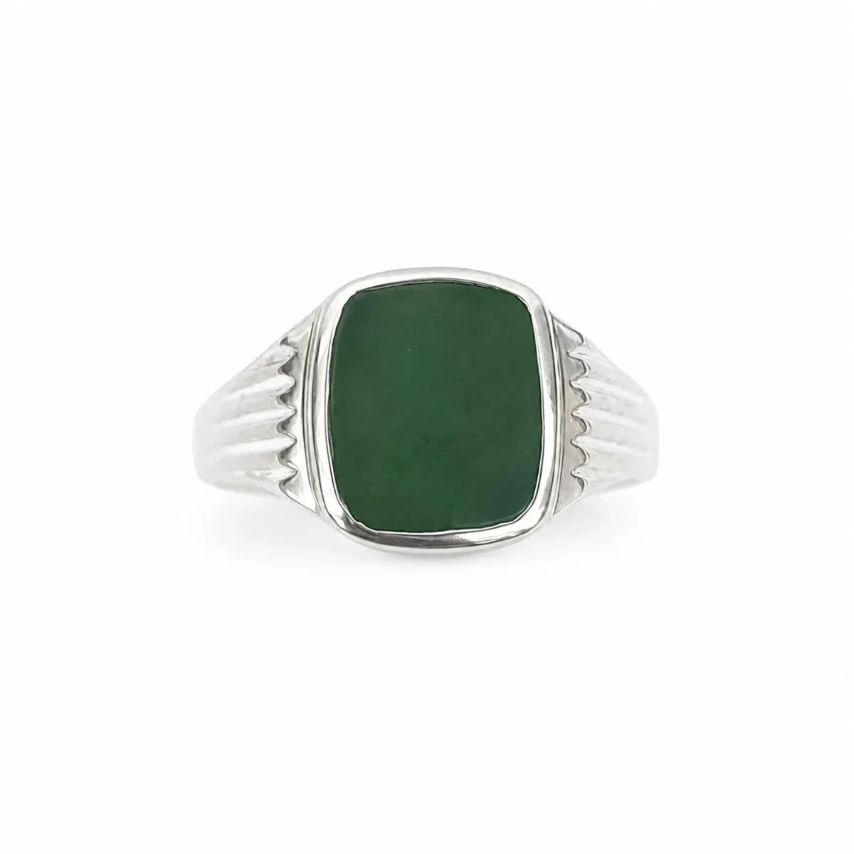 Sterling Silver New Zealand Greenstone Signet Ring – 12mm x 10mm Cushion Greenstone - CYR2148GS