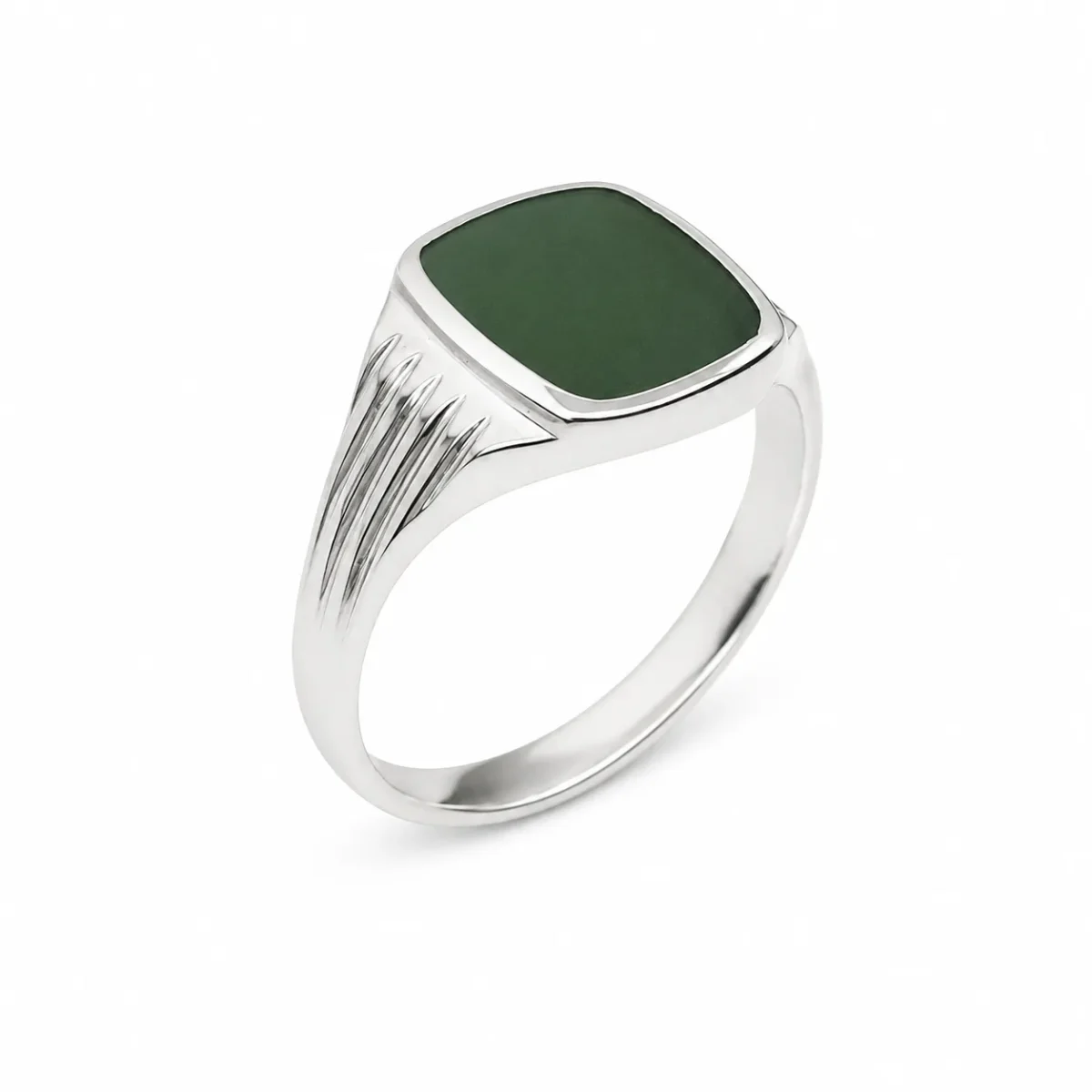 Sterling Silver New Zealand Greenstone Signet Ring – 12mm x 10mm Cushion Greenstone - CYR2148GS