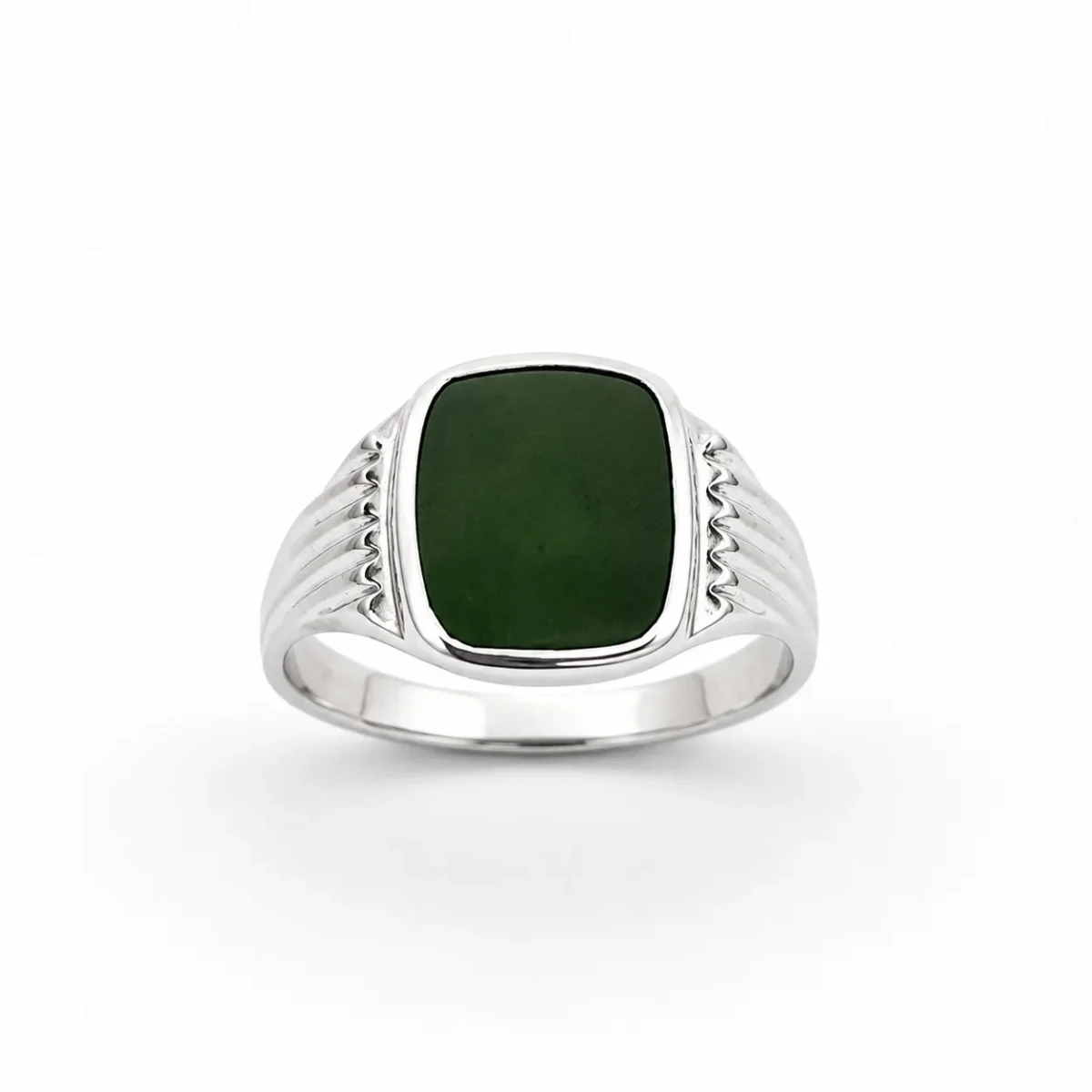 Sterling Silver New Zealand Greenstone Signet Ring – 12mm x 10mm Cushion Greenstone - CYR2148GS