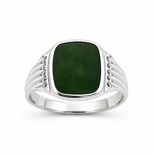 Sterling Silver New Zealand Greenstone Signet Ring – 12mm x 10mm Cushion Greenstone - CYR2148GS