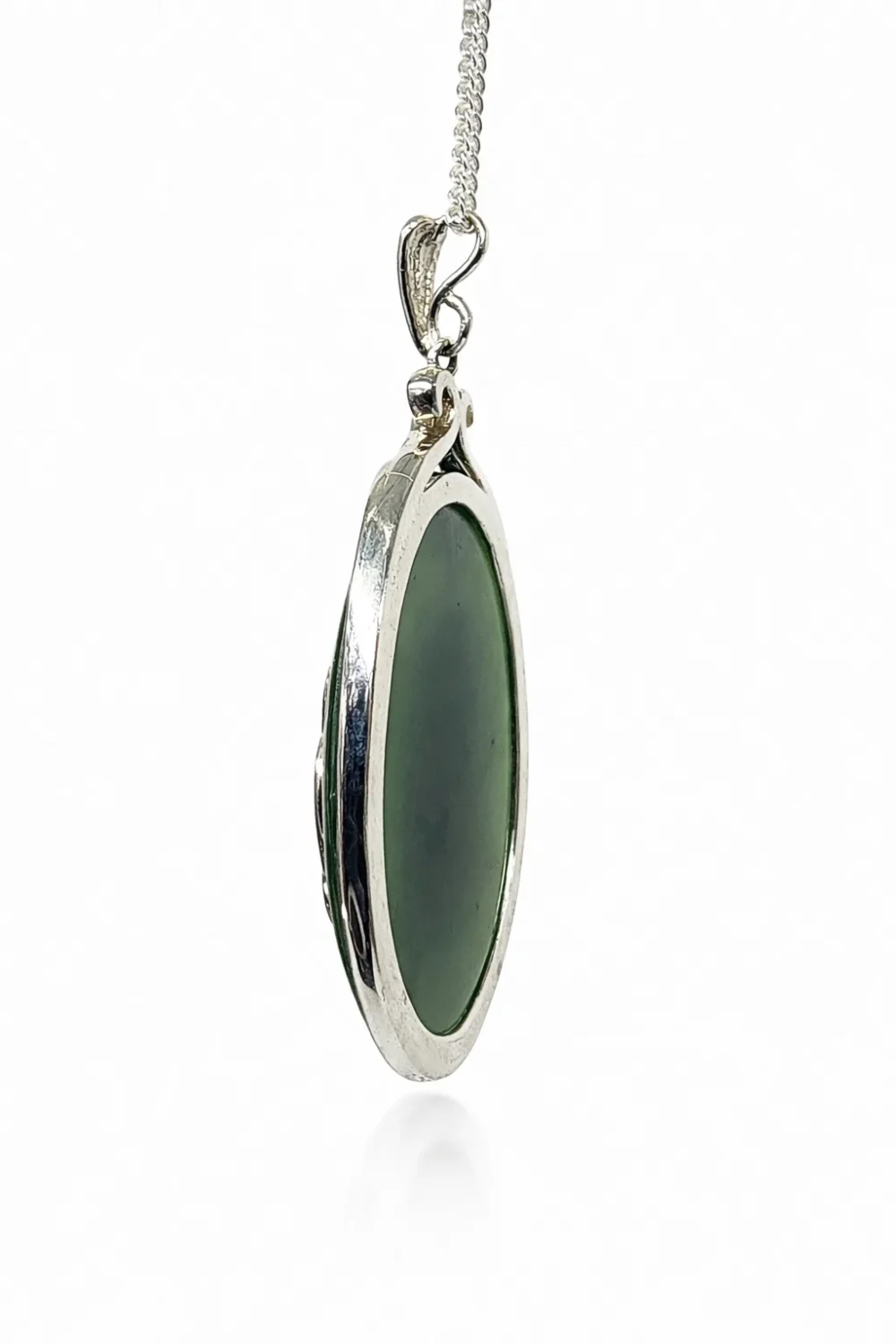 Sterling Silver New Zealand Greenstone Tiki Pendant with Silver Chain - PN236CHB