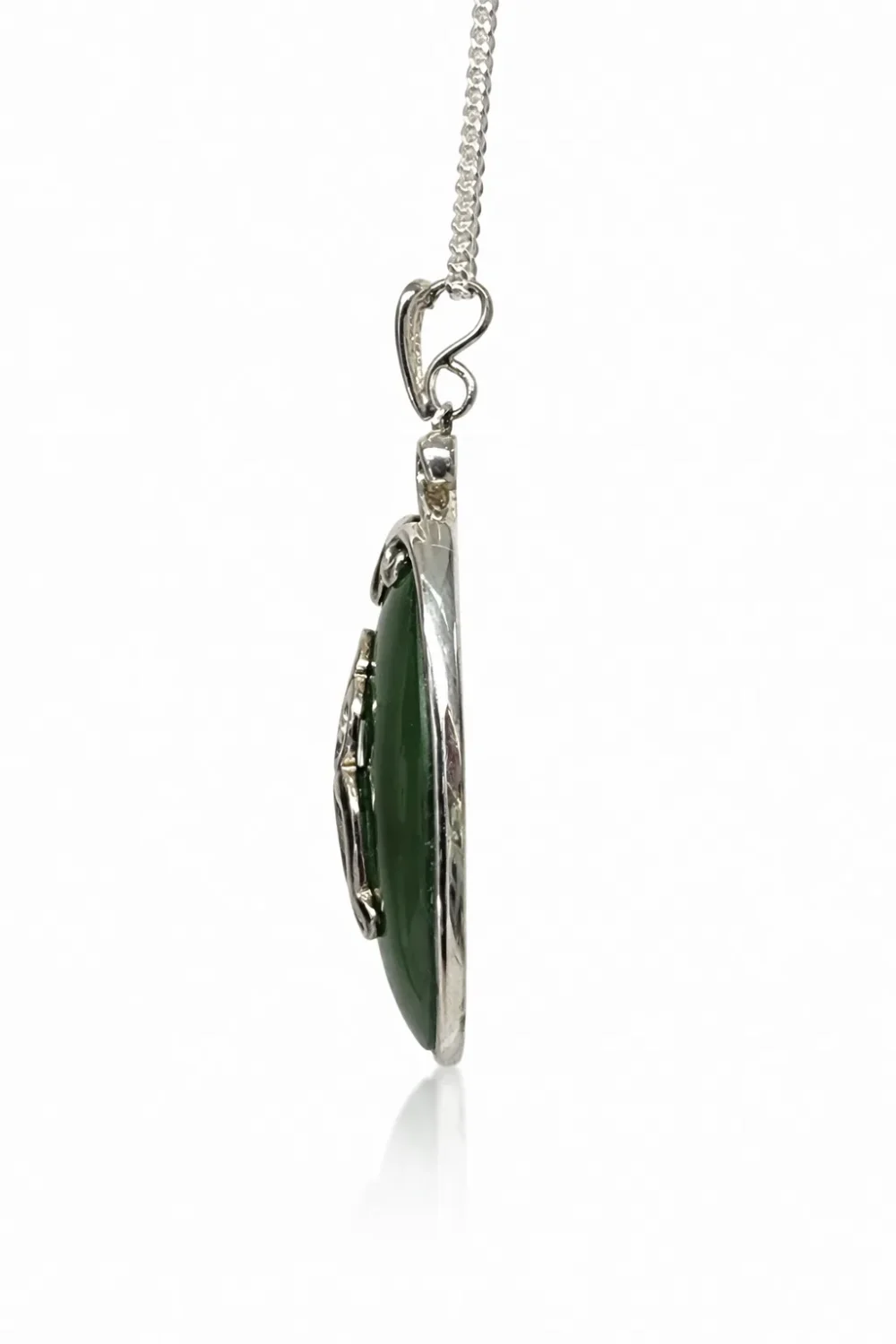 Sterling Silver New Zealand Greenstone Tiki Pendant with Silver Chain - PN236CHB