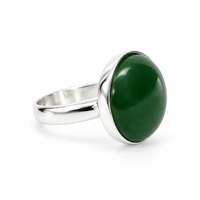 Sterling Silver NZ Greenstone Dome Ring - SSGSDTZ