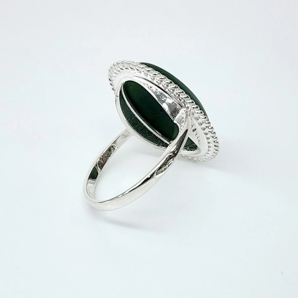Sterling Silver NZ Greenstone Oval Rope Edge Ring - SSGSDOO