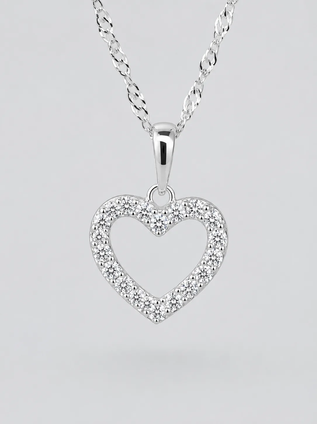 Sterling Silver Open Heart Cubic Zirconia Pendant with Complimentary Sterling Silver Chain - 18009030