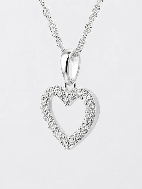 Sterling Silver Open Heart Cubic Zirconia Pendant with Complimentary Sterling Silver Chain - 18009030