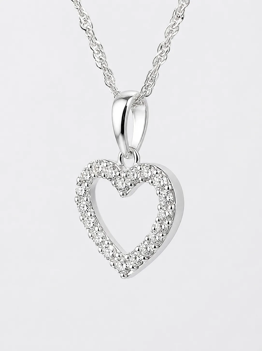 Sterling Silver Open Heart Cubic Zirconia Pendant with Complimentary Sterling Silver Chain - 18009030