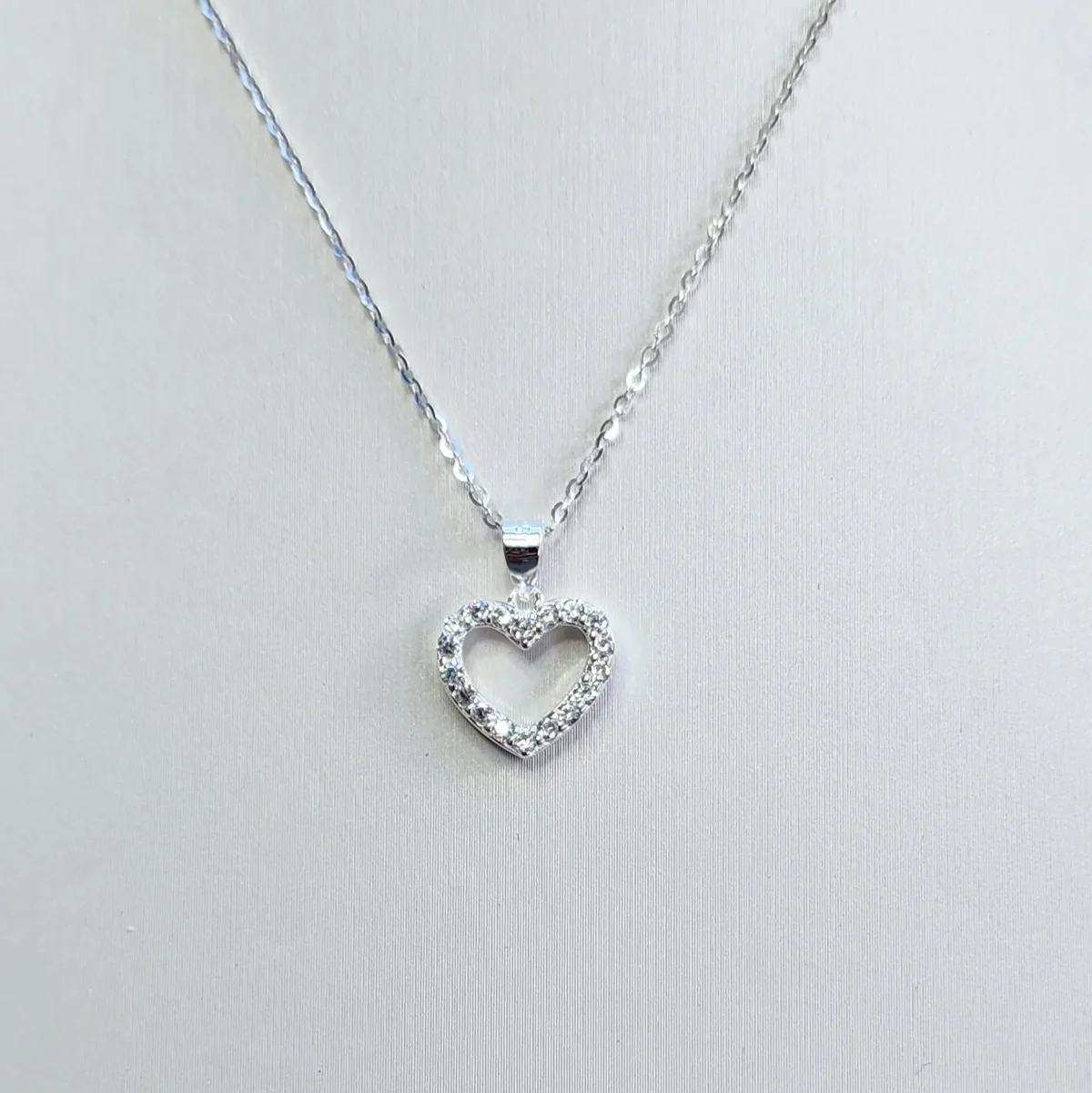 Sterling Silver Open Heart Pendant with Cubic Zirconia and Sterling Silver Chain
