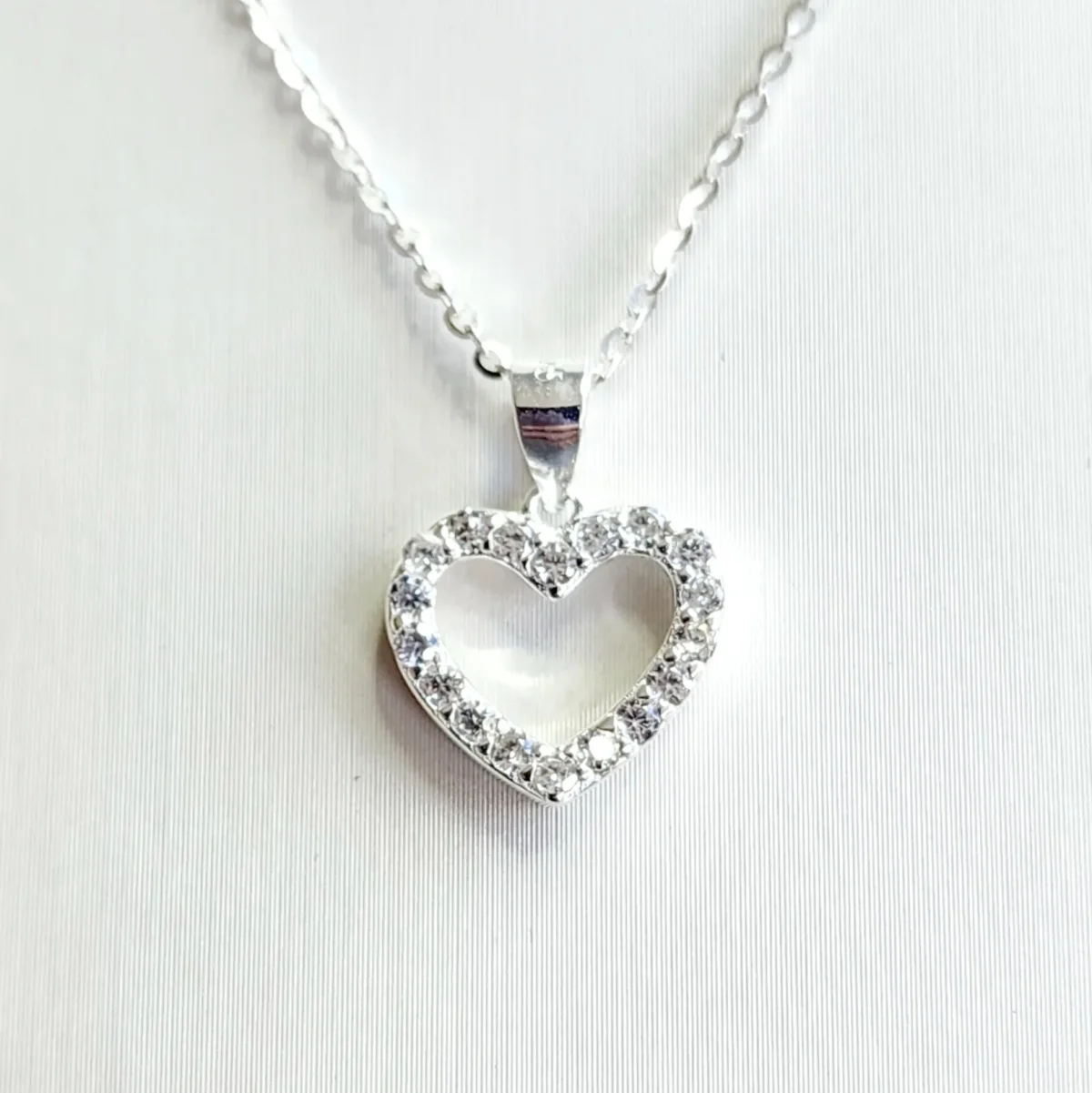 Sterling Silver Open Heart Pendant with Cubic Zirconia and Sterling Silver Chain