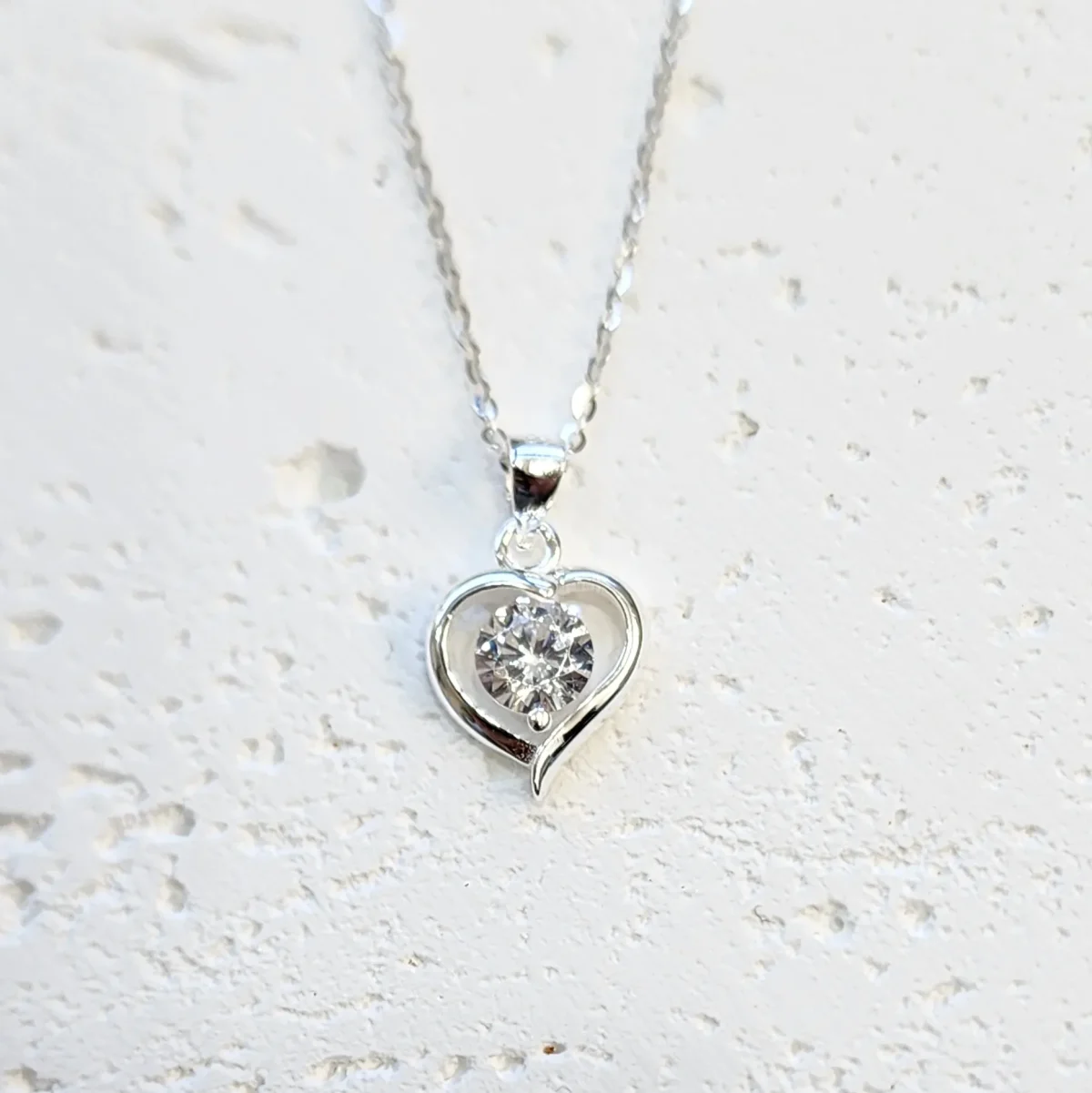 Sterling Silver Open Heart Pendant with Cubic Zirconia and Sterling Silver Chain