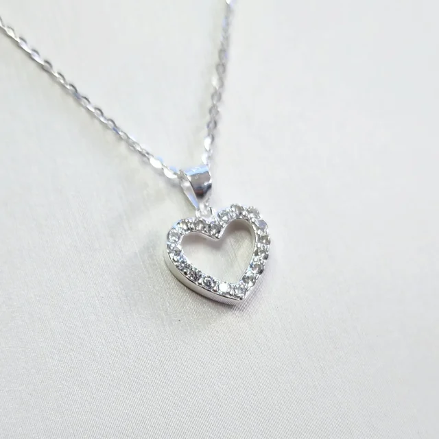Sterling Silver Open Heart Pendant with Cubic Zirconia and Sterling Silver Chain
