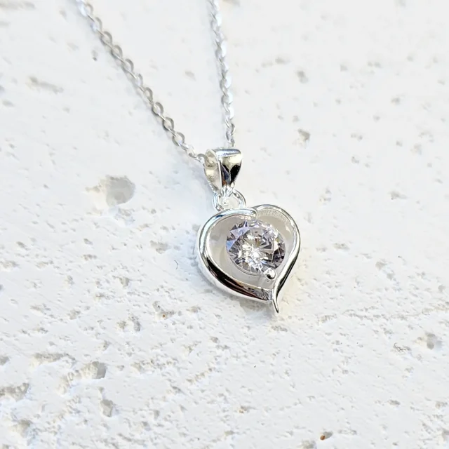 Sterling Silver Open Heart Pendant with Cubic Zirconia and Sterling Silver Chain