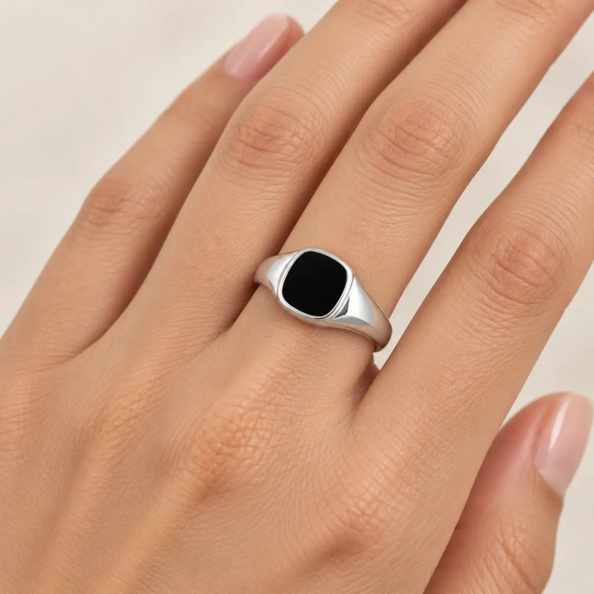 Sterling Silver Oval Black Onyx Signet Ring