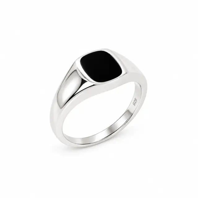Sterling Silver Oval Black Onyx Signet Ring