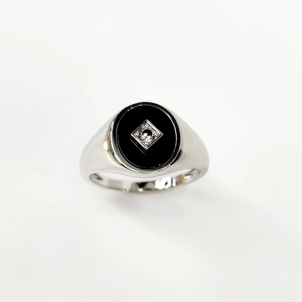 Sterling Silver Oval Black Onyx with CZ Setting