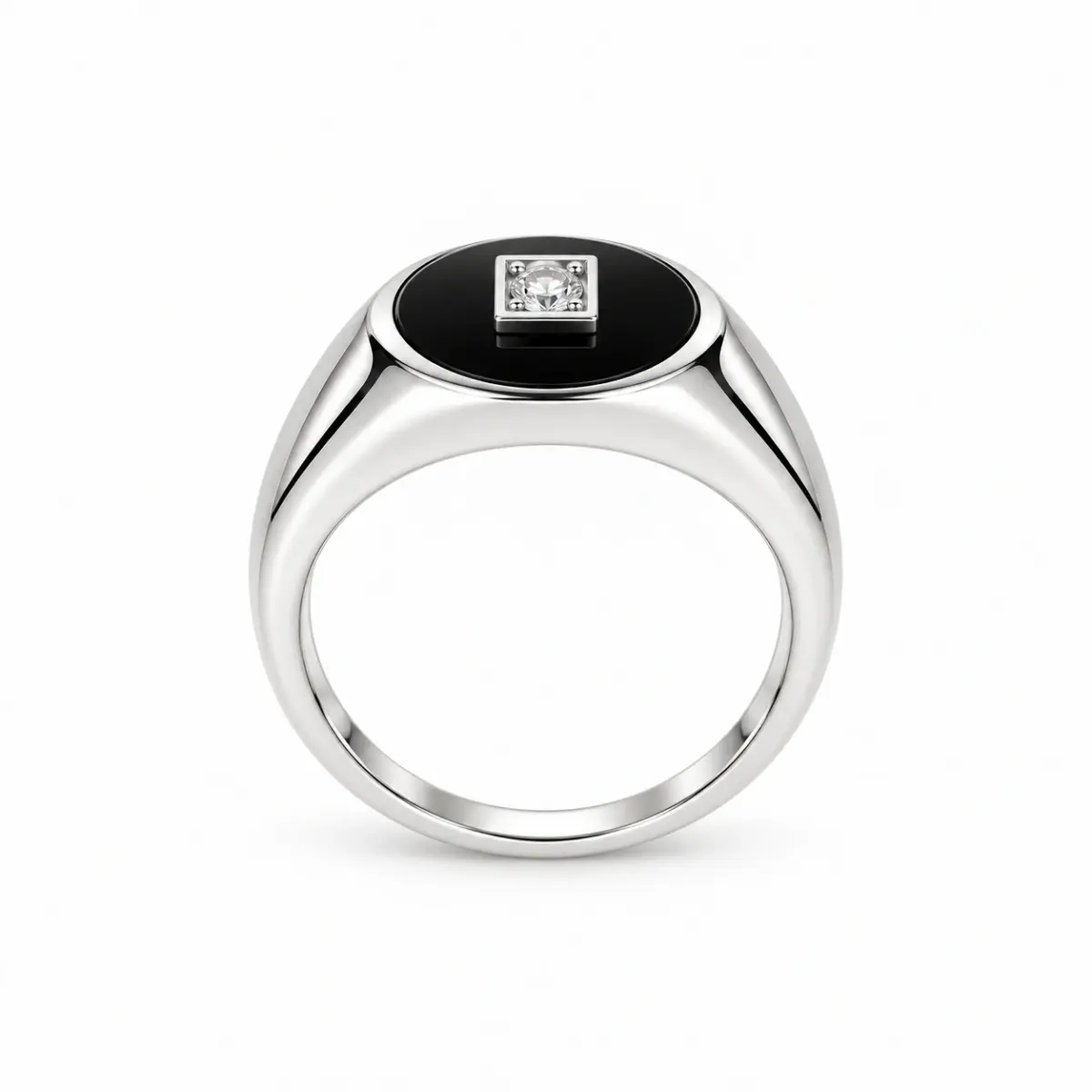 Sterling Silver Oval Black Onyx with CZ Setting