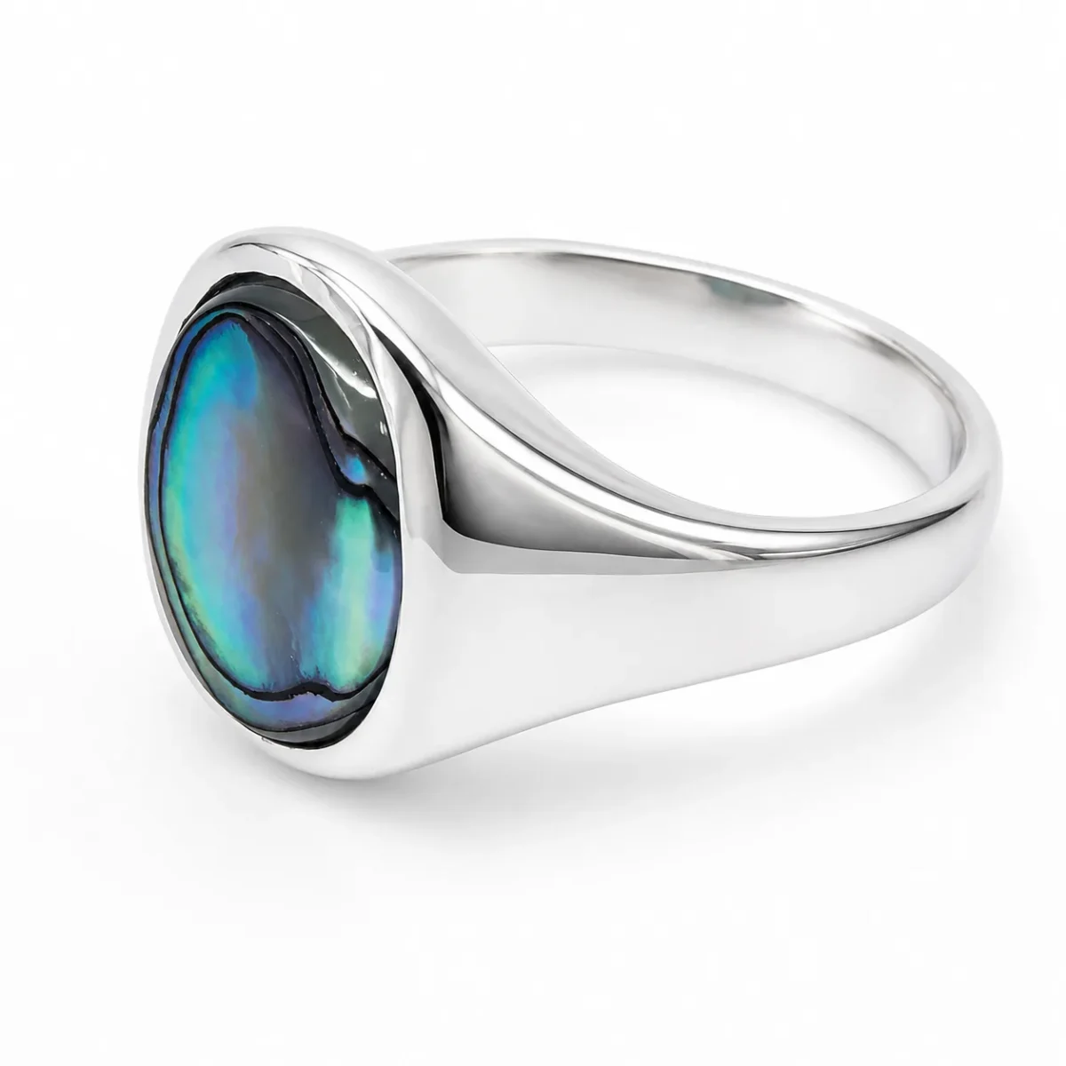 Sterling Silver Oval Paua Shell Signet Ring – 13.5mm x 12mm Natural Paua Shell - CYR3059PAUA