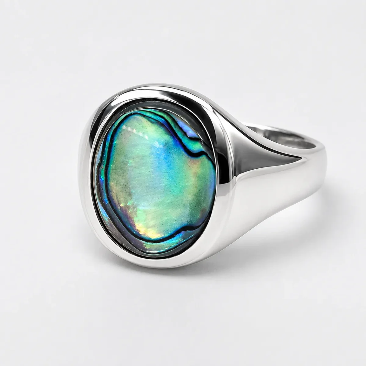 Sterling Silver Oval Paua Shell Signet Ring – 13.5mm x 12mm Natural Paua Shell - CYR3059PAUA
