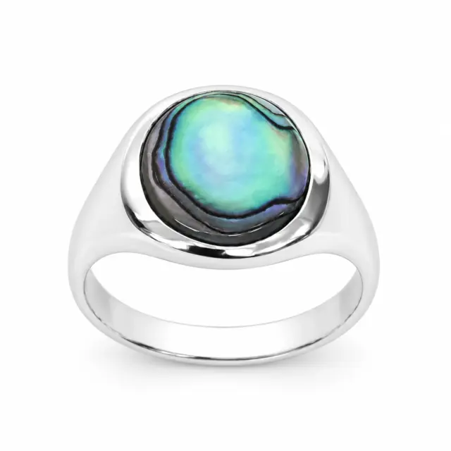 Sterling Silver Oval Paua Shell Signet Ring – 13.5mm x 12mm Natural Paua Shell - CYR3059PAUA