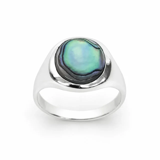 Sterling Silver Oval Paua Shell Signet Ring – 13.5mm x 12mm Natural Paua Shell - CYR3059PAUA