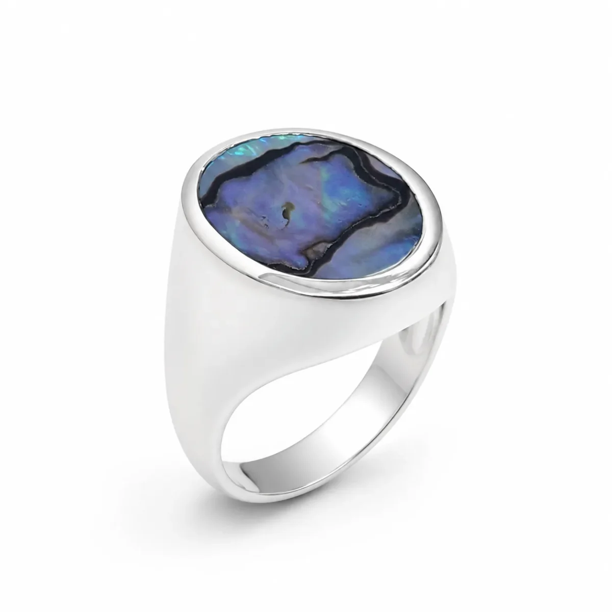 Sterling Silver Oval Paua Shell Signet Ring – 16.5mm x 14mm Natural Paua Shell - CYR7659PAUA