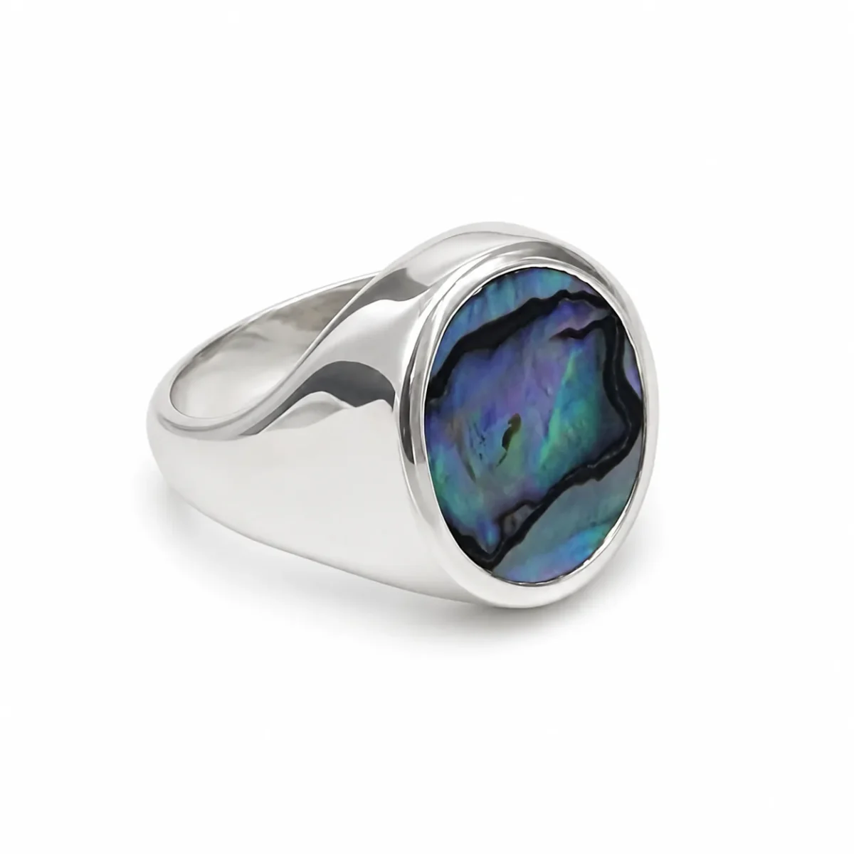 Sterling Silver Oval Paua Shell Signet Ring – 16.5mm x 14mm Natural Paua Shell - CYR7659PAUA