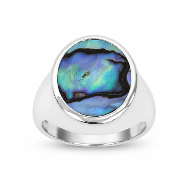 Sterling Silver Oval Paua Shell Signet Ring – 16.5mm x 14mm Natural Paua Shell - CYR7659PAUA