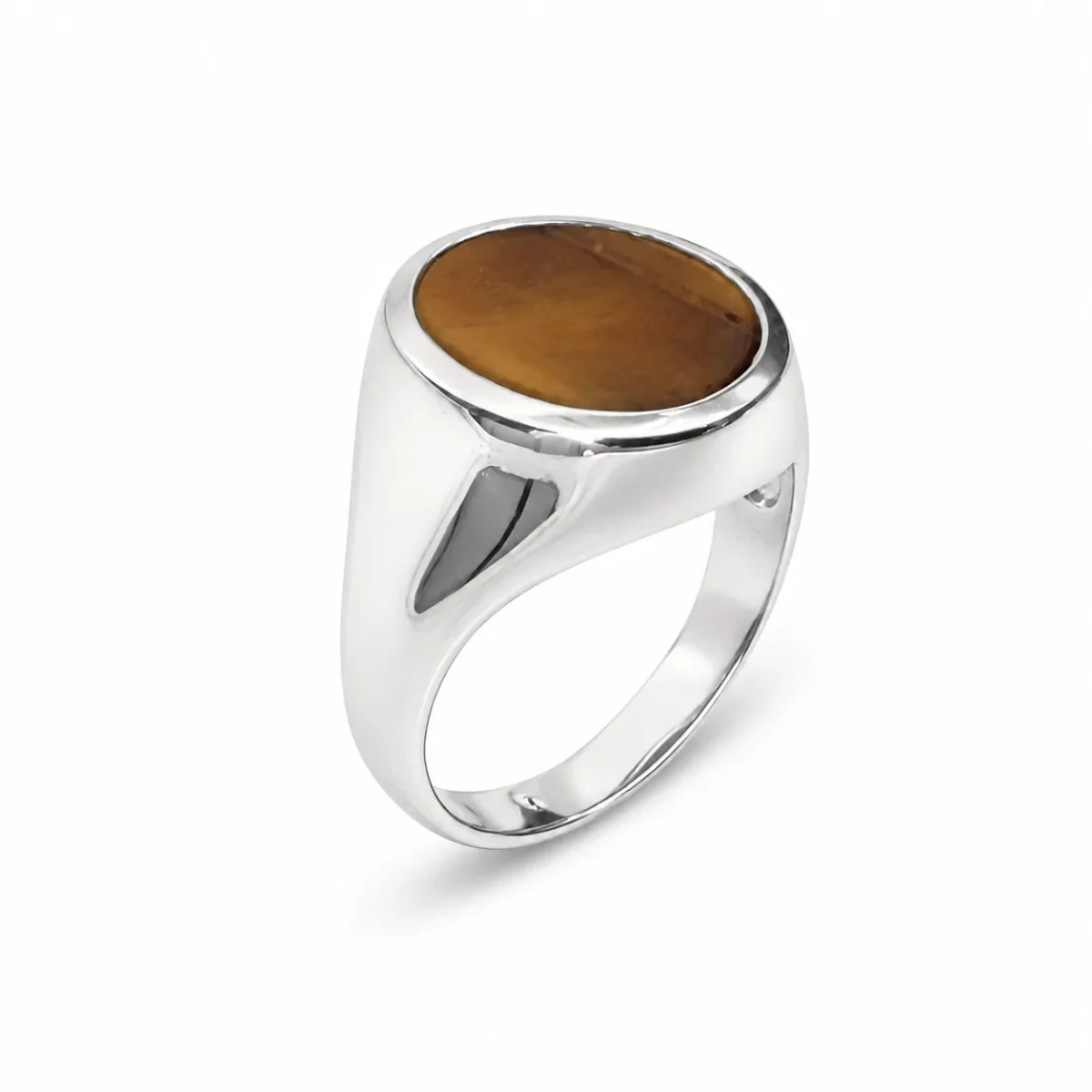 Sterling Silver Oval Tiger's Eye Signet Ring – 14.5mm x 12mm - CYR7365TIGERSEYE