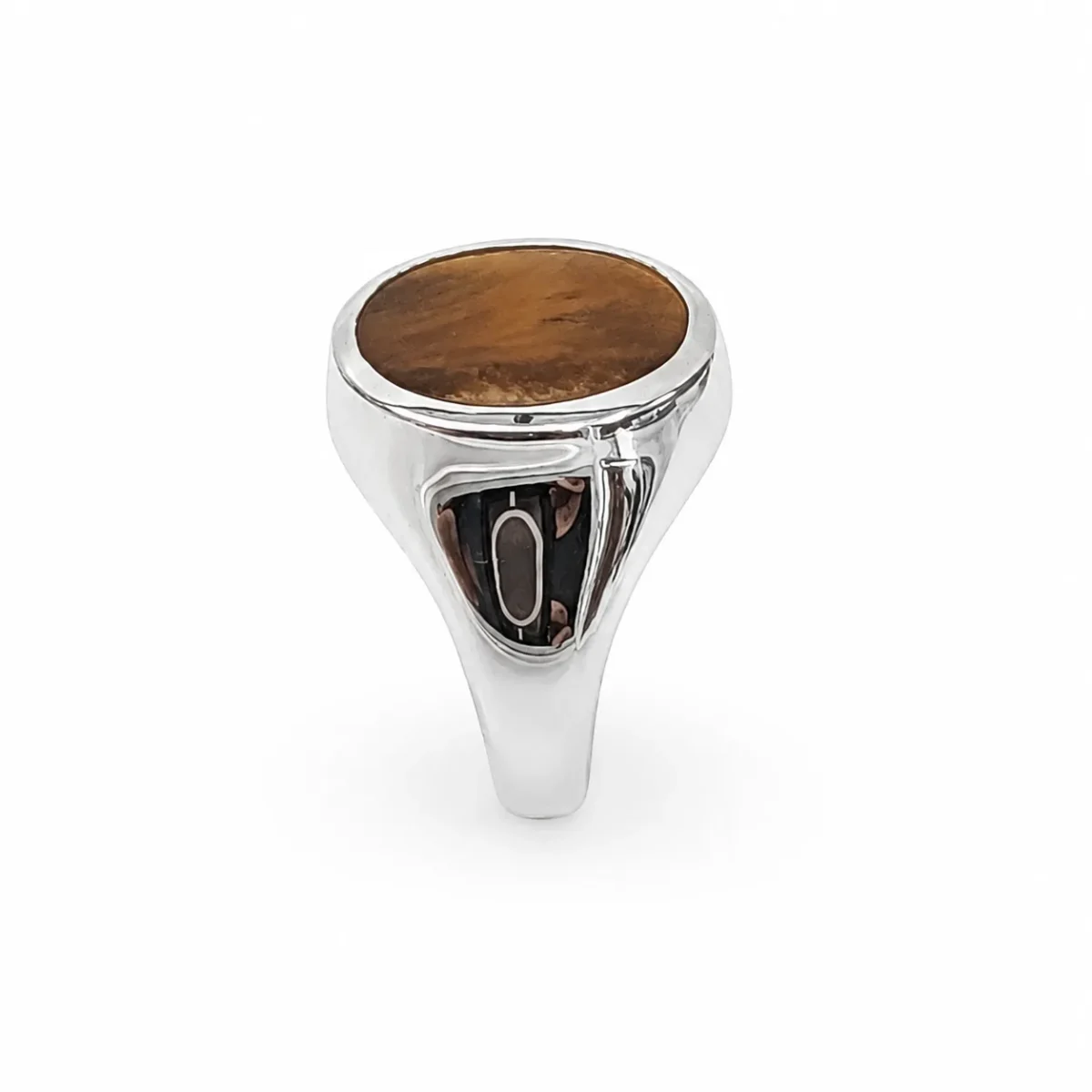 Sterling Silver Oval Tiger's Eye Signet Ring – 14.5mm x 12mm - CYR7365TIGERSEYE