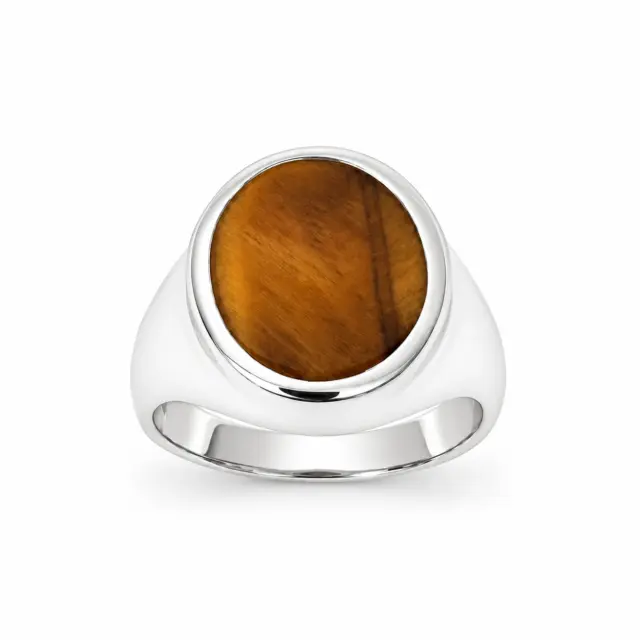 Sterling Silver Oval Tiger's Eye Signet Ring – 14.5mm x 12mm - CYR7365TIGERSEYE