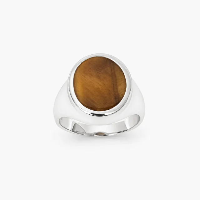 Sterling Silver Oval Tiger's Eye Signet Ring – 14.5mm x 12mm - CYR7365TIGERSEYE