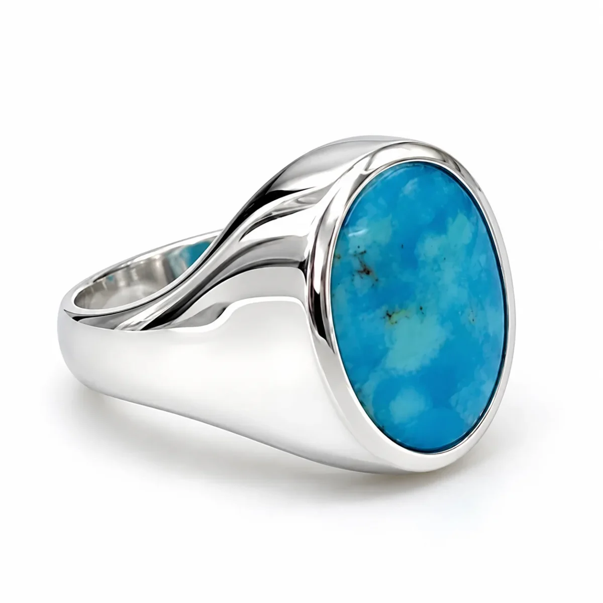 Sterling Silver Oval Turquoise Signet Ring – 17mm x 13mm Natural Turquoise - CYR7655TQ