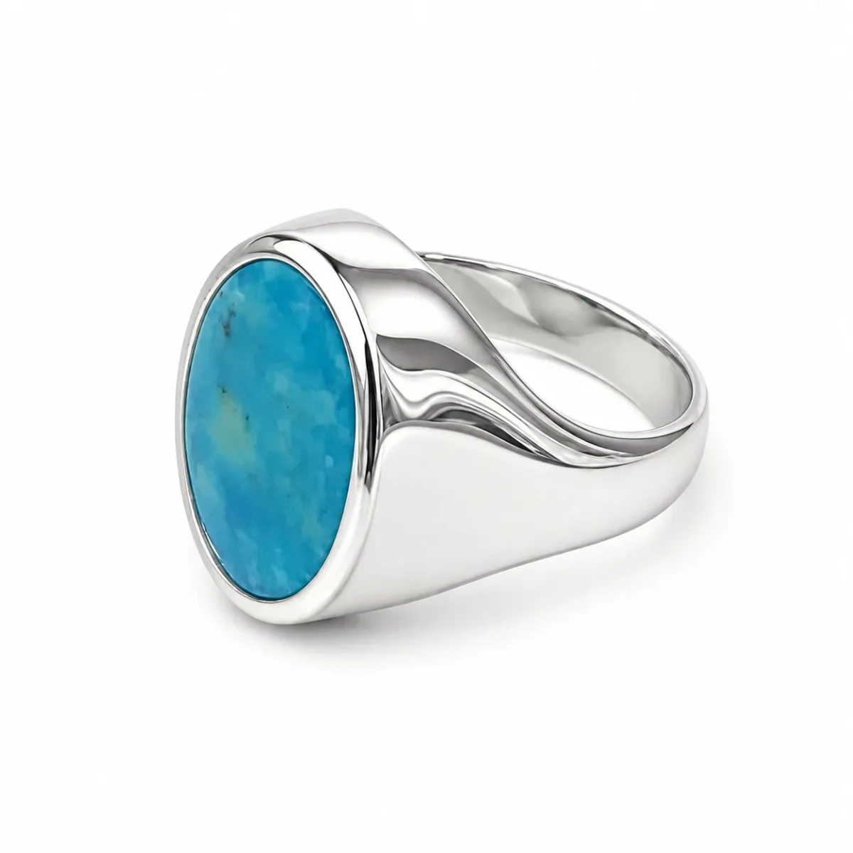 Sterling Silver Oval Turquoise Signet Ring – 17mm x 13mm Natural Turquoise - CYR7655TQ