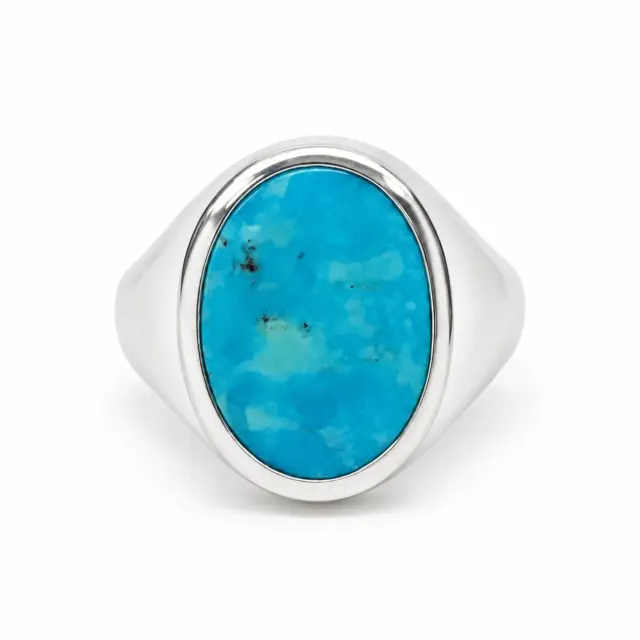 Sterling Silver Oval Turquoise Signet Ring – 17mm x 13mm Natural Turquoise - CYR7655TQ