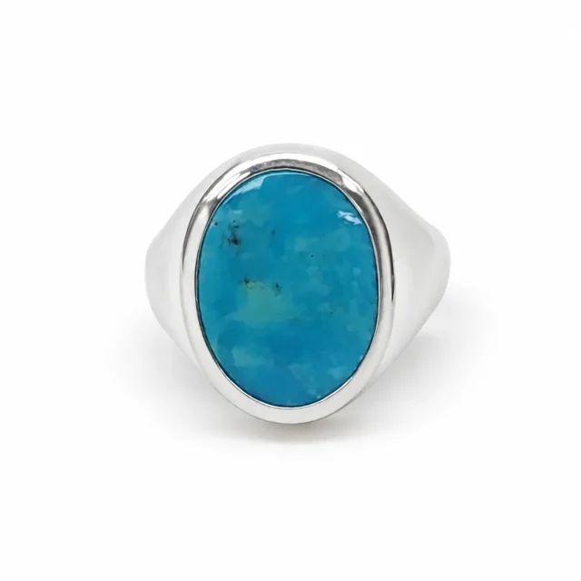 Sterling Silver Oval Turquoise Signet Ring – 17mm x 13mm Natural Turquoise - CYR7655TQ