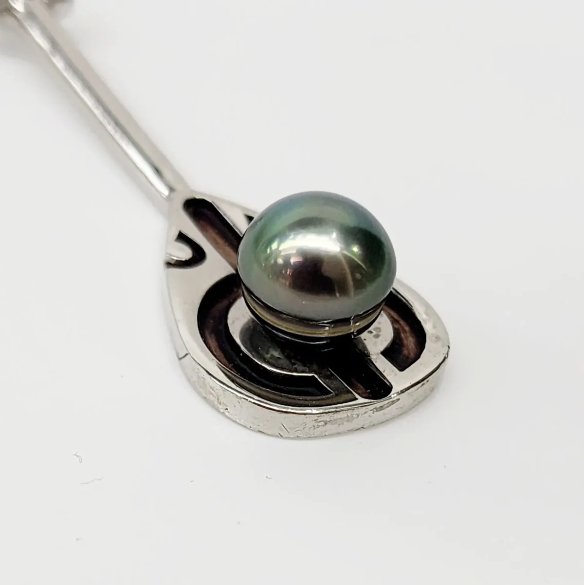 Sterling Silver Paddle Pendant with Round Cook Island Black Pearl