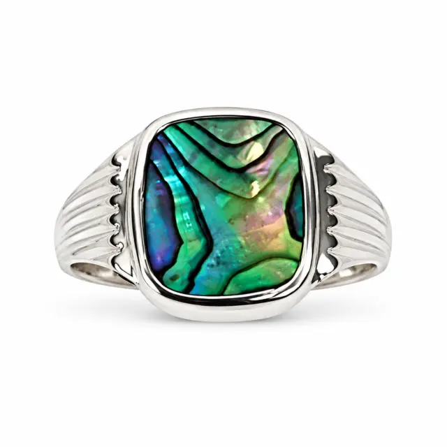 Sterling Silver Paua Shell Signet Ring – 12mm x 10mm Cushion Cut Paua | Covered Back - CYR2148PAUA