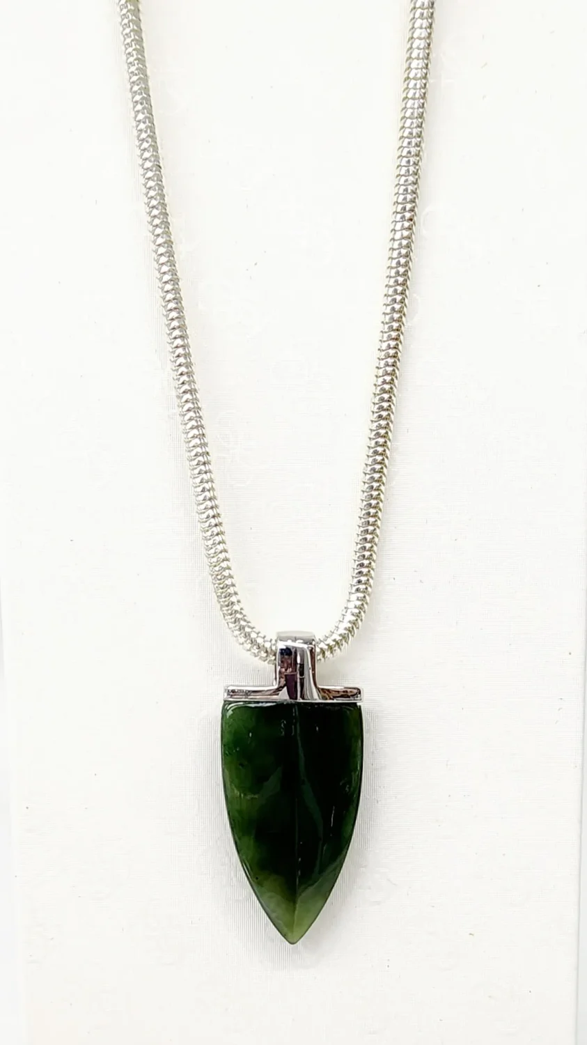 Sterling Silver Pendant with Arrow Shaped NZ Greenstone with Sterling Silver Chain - LO3066